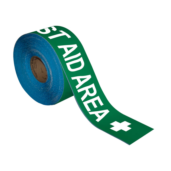 Superior Mark® Floor Tape, 4'' x 100', FIRST AID AREA KEEP CLEAR