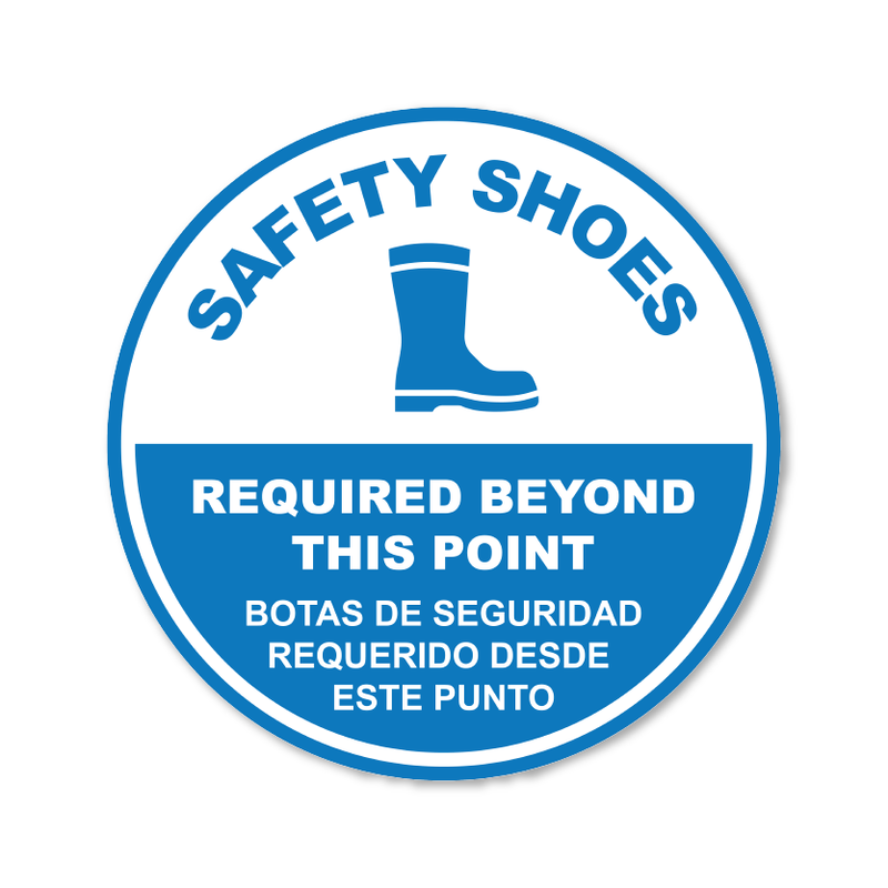 Safety Shoes Required Beyond This Point - Circle Anti-Slip Floor Sticker - 12"/17" Diameter