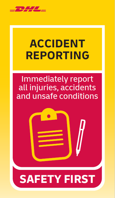 DHL Safety First Accident Reporting Rule Rack End Banner