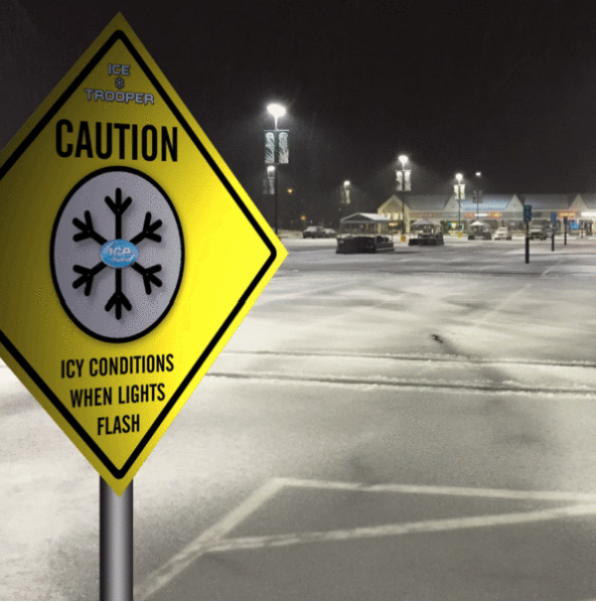 US Highway Style Ice Hazard Flashing LED Safety Sign - Ice Trooper