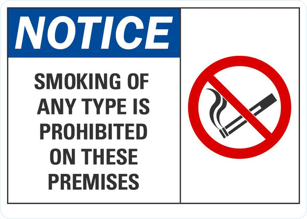 NOTICE Smoking Of Any Type Is Prohibited Sign