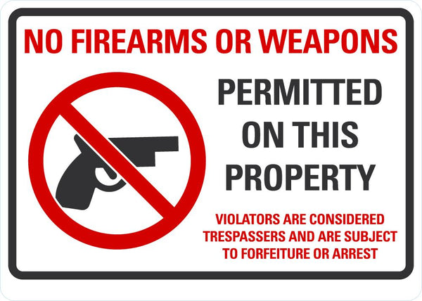 No Firearm Or Weapons Permitted On This Property Sign