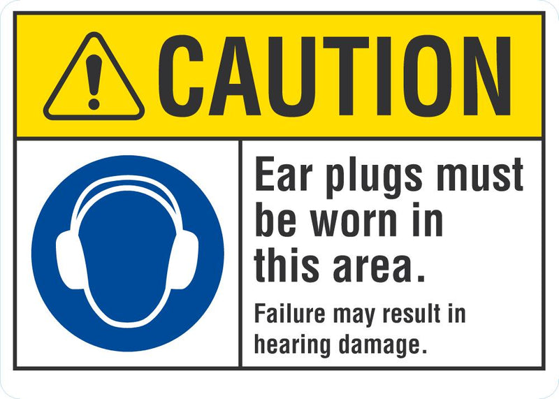 CAUTION Ear Plugs Must Be Worn In This Area Sign