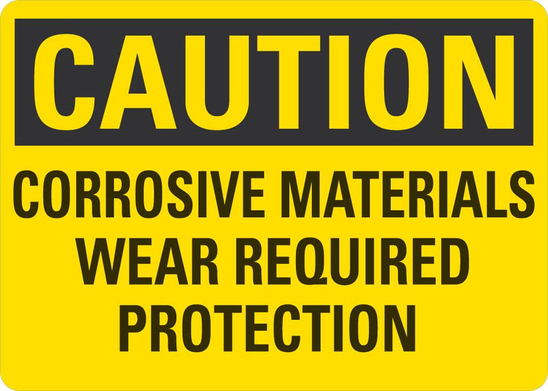 CAUTION Corrosive Materials Wear Required Protection Sign LCU3-0396-RD_5x3.5