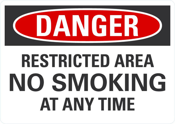 DANGER Restricted Area, No Smoking Sign