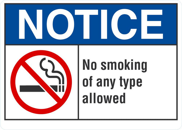 NOTICE No Smoking Of Any Type Allowed Sign