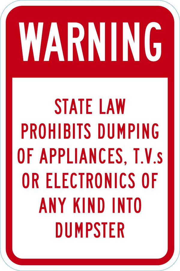 WARNING State Law Prohibits Dumping Sign